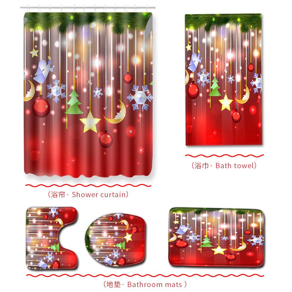 Christmas Bathroom Shower Curtain Bath Towel Floor Mat Five-Piece Set Bathroom Toilet Carpet Shower Foot Mat