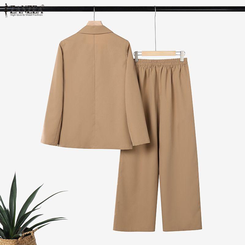 ZANZEA Ensembles tailleur deux pièces décontractés pour femmes avec blazer à manches longues et pantalon