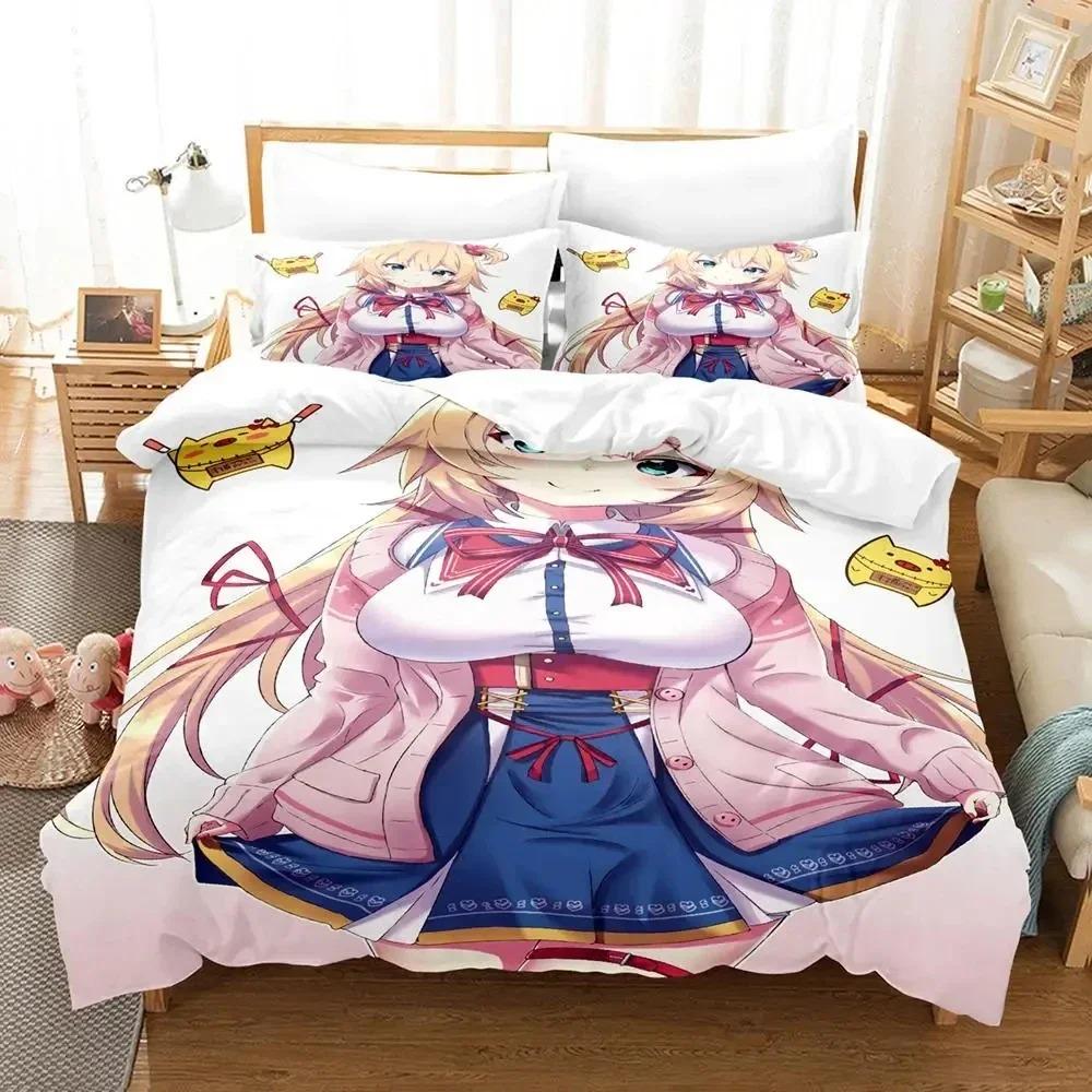 Anime Akai Haato Bedding Set Duvet Cover Bed Set Quilt Cover Pillowcase Comforter King Queen Size Boys Adult Bedding Set