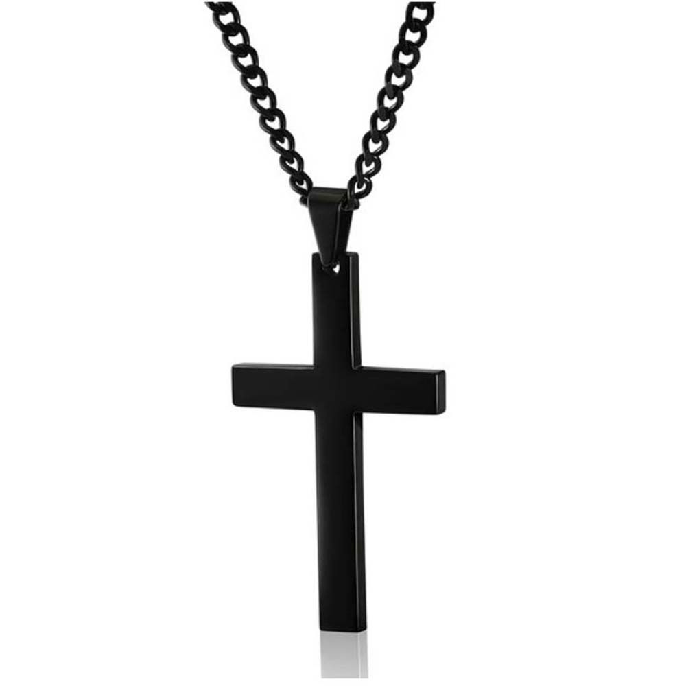 Men Party Gift Metal Steel Color Minimalism Black Cross Necklaces Clavicle Chains Necklaces Cross Pendant
