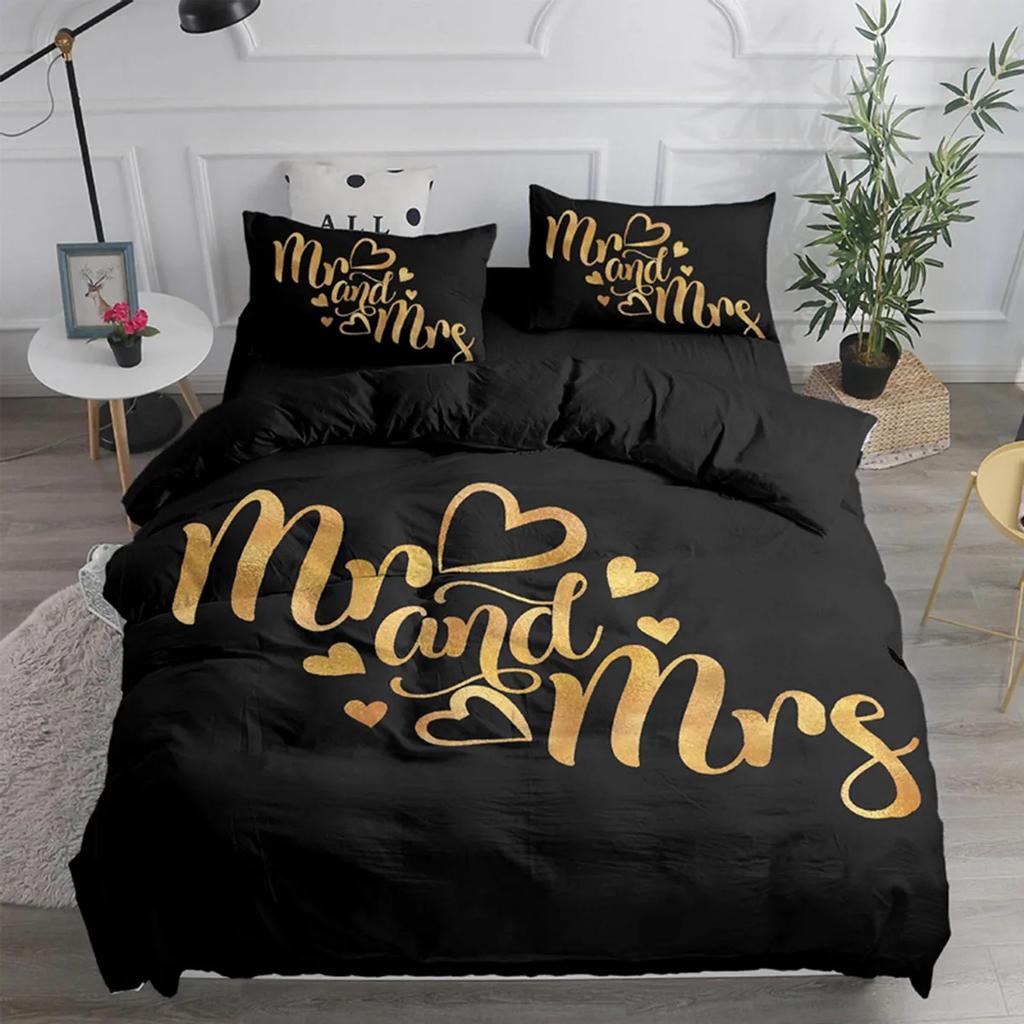 Mr And Mrs Couple Duvet Cover For Women Girls Romantic Valentines Gift Microfiber Quilt Cover For Bedroom Decoration Queen King