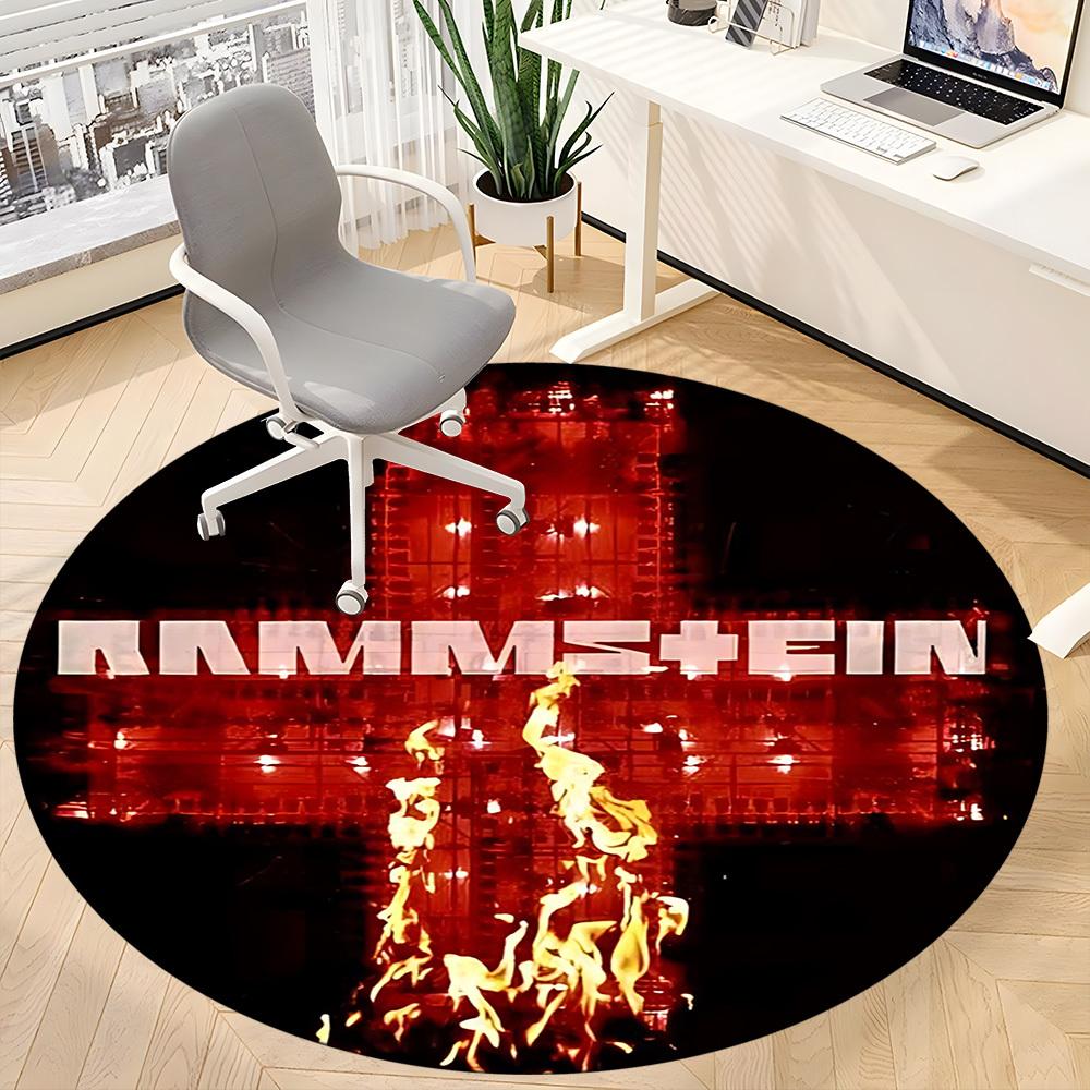1 Stück RAMMSTEIN Büro Runder Teppich - Perfekt für Büro- oder Arbeitszimmerdekoration, Maschinenwaschbar, Rutschfeste Rückseite, Dekorativer Bodenläufer