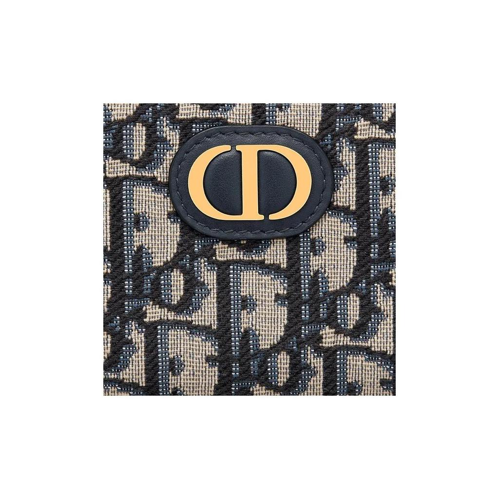 DIOR 30 Montaigne Printed Embroidered All-Over Print Zipper Clutch Wallet Fabric Small Women's Blue