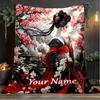 1PC Custom Name Geisha Cherry Blossoms outdooor Flannel blankets Throw Blanket All-Season Throw Gift Bedspread for Couch, Bed, Camping Holiday Birthda