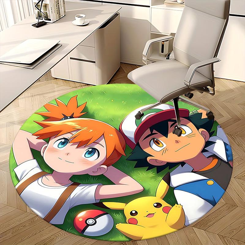 1pc Pokémon Pikachu & Friends Round Carpet - Anime Design Chair Mat, Office Gift, Seasonal Decor, Suitable for Home, Living Room