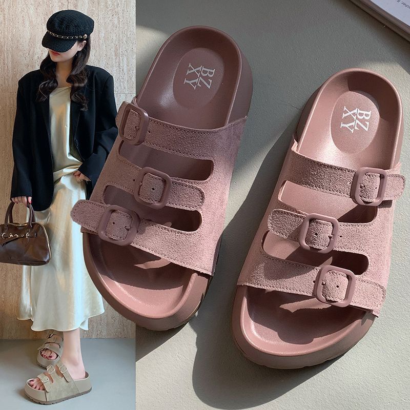 Summer new 2025 thick bottom heightening versatile beach sandals original retro open-toed beach non-slip one-word slippers