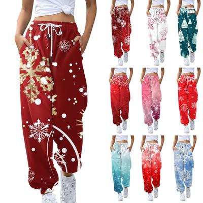 Women's Casual Fashion Christmas Printed Casual Sweatpants Elastic Waist Drawstring Pants
