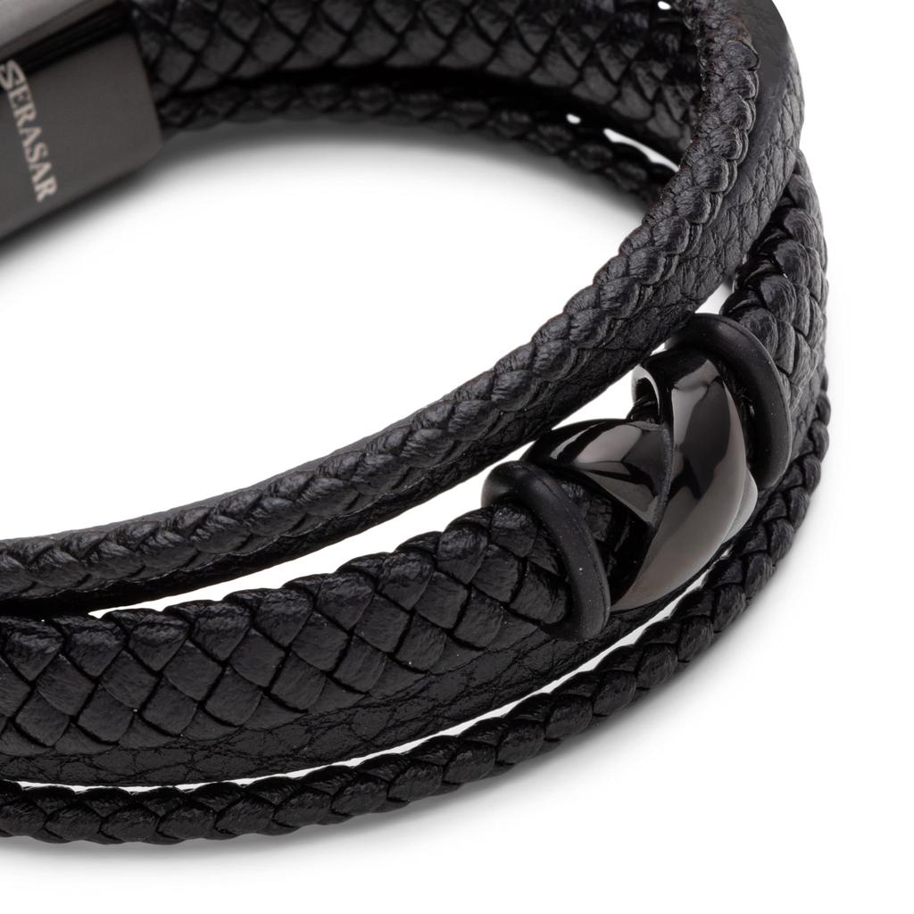 Bracelet 20cm Black Gold PU Leather Bangle Arm Jewelry Braided Wrap [SERASAR] Men's Men's