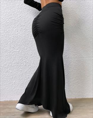 Women Maxi Skirts High Waist Solid Color Fishtail Skirt Hip Lifting Ankle Length Skirt Shirring Mermaid Skirts Long Skirt