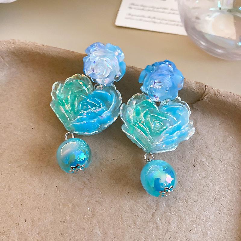 Silver Needle Resort Resin Marbled Gradient Earrings - High-End Dopamine Personality Niche Jewelry for Women