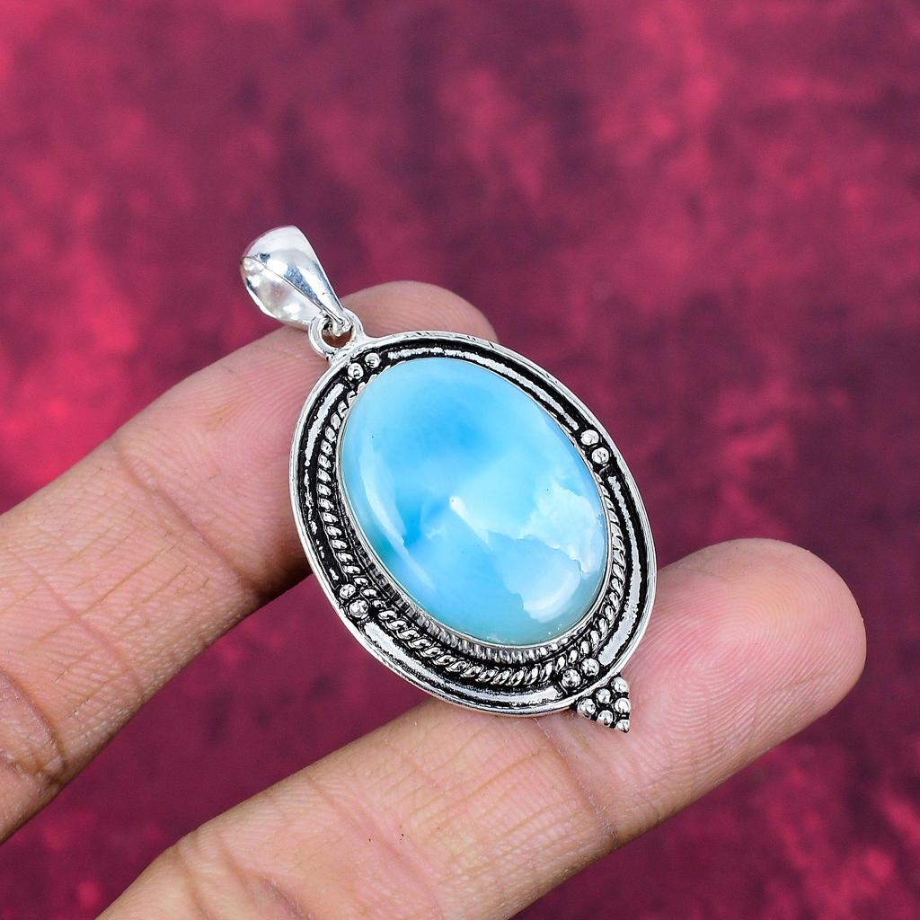 Larimar Pendant, 925 Sterling Silver Pendant Jewelry. Gift For Women Handmade Pendant Gemstone Jewelry