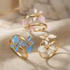 Elegantes Emaille-Blumen-Offenmanschettenarmband für Damen, Metall Goldbeschichtet, Rosa Weiß Blau, Florale Armreifen, Strandparty Urlaubs Schmuck