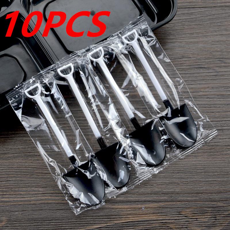 

New 10Pcs Plastic Disposable Mini Shovel Spoon Potted Ice Cream Cake Spoon for Kids Dessert Tea Coffee Spoons Party Supplies