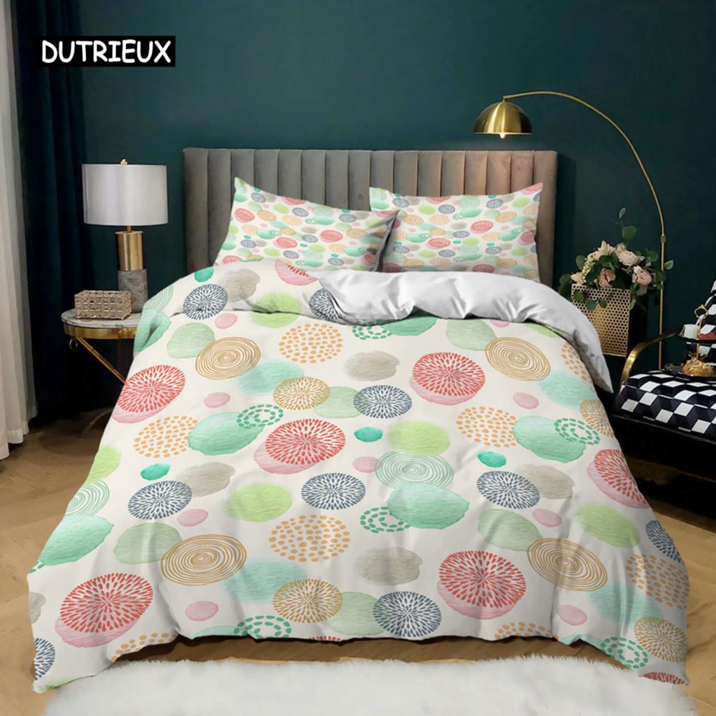 Circle Duvet Cover Set Colorful Dots Pink Gray Purple Circles For Teens Adult Twin Bedding Set Microfiber Queen King Quilt Cover