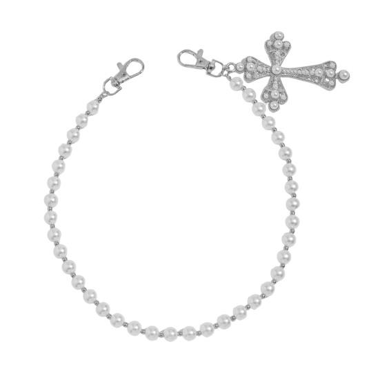 Pants Chain Faux Pearls Metal Flower Decor Wallet Chain Multi-layered