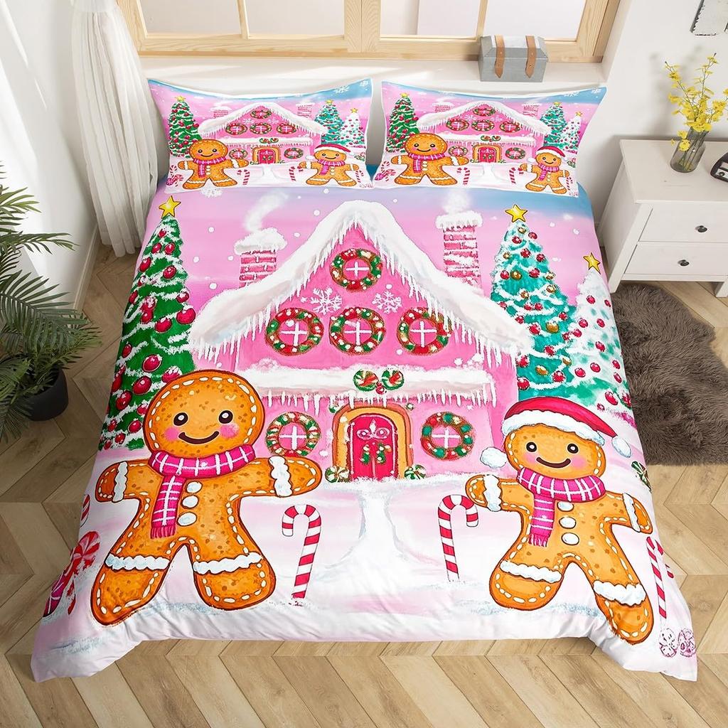 Gingerbread Duvet Cover Sets for Kids Queen Quilt Covers Lightweight Down Bedroom Decor 2 Pillowcases 1 Duvet Cover No Comforter