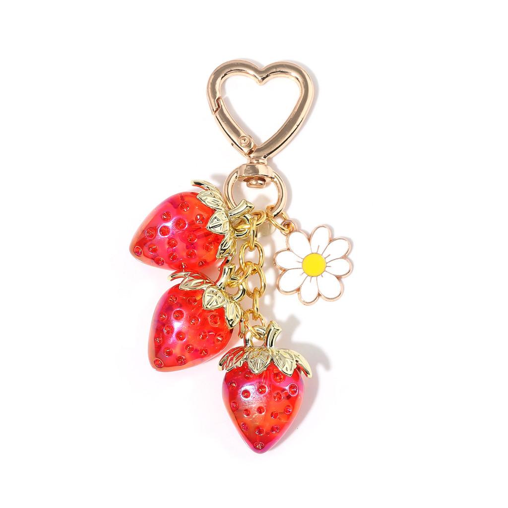 Cute Heartshaped Strawberry Sunflower Keychain With Metal And Acrylic For Girls And Teens