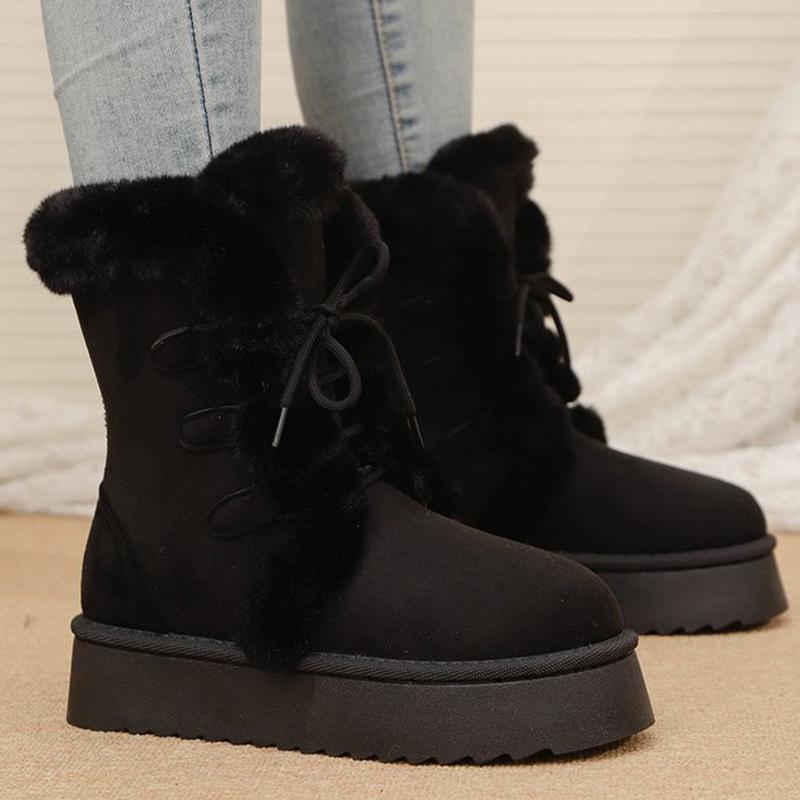 Vintage Furry Warm Snow Boots for Women Winter Platform Anti Slip Snow Boots Woman Faux Suede Lace Up Cotton Shoes Mujer