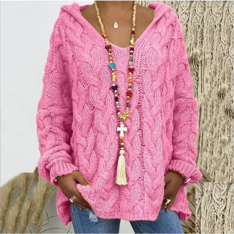 TIFICY Moda feminina casual outono inverno cor sólida estampa manga comprida suéteres com capuz