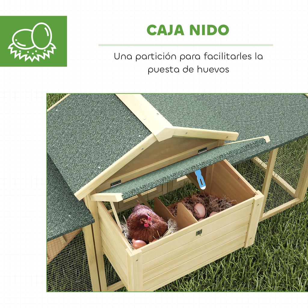 Large Wooden Outdoor Chicken Coop 204x85x93 Cm with Nesting Box, Run, Removable Tray and Natural Perch