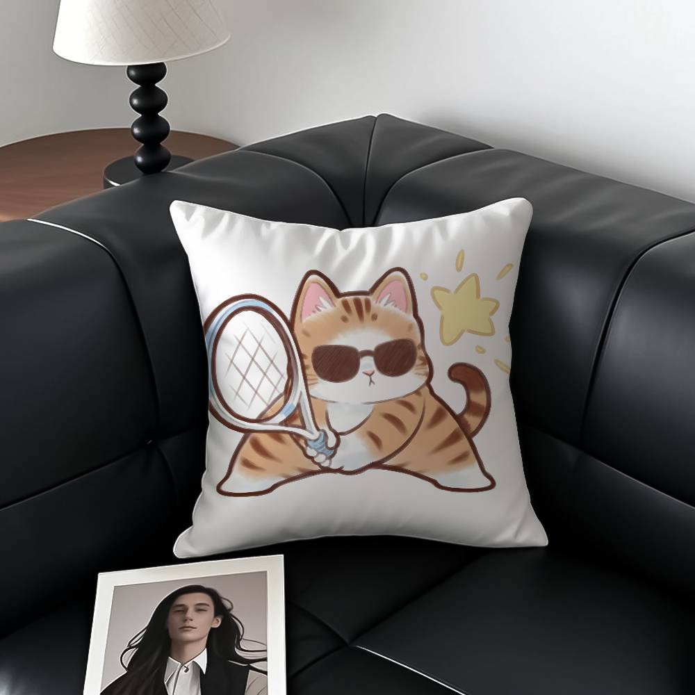 Cute Cat Athlete Childlike Heart Pillow Case Anti-dustmite Pillowcase Invisible Zipper Silky Short Plush Sofa Cushion Cover