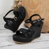 Cross-border Foreign Trade Summer New Fashion Commuter Heightening One Line Buckle Sandals Women's Comfortable Wedge Sandals