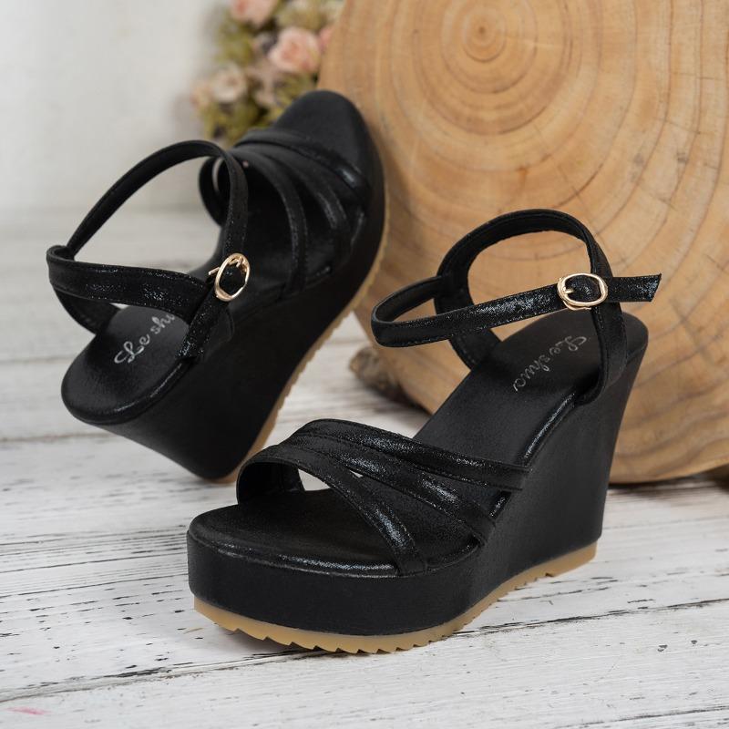 Cross-border Foreign Trade Summer New Fashion Commuter Heightening One Line Buckle Sandals Women's Comfortable Wedge Sandals