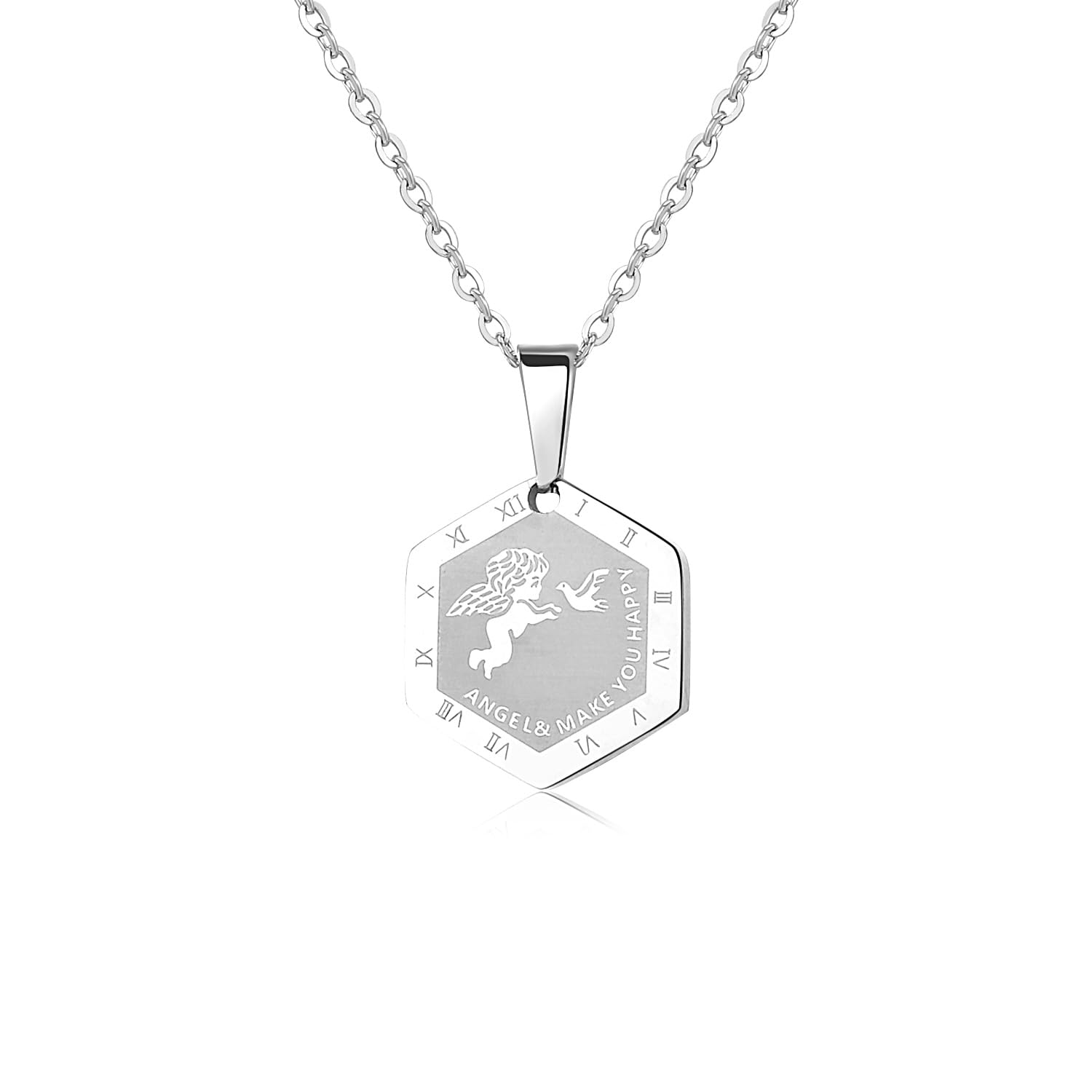 

[Lucliss] 316L Coin Necklace, Surgical Stainless Steel, Silver Angel