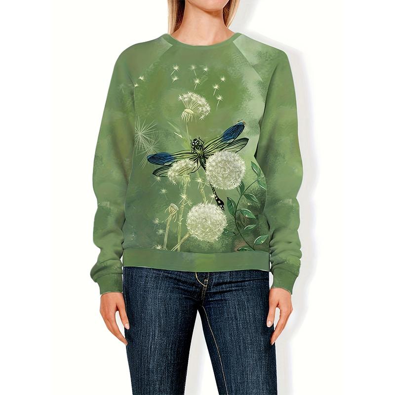 Löwenzahn Sweatshirts Niedliche Katze Floral 3D Druck Herbst Winter Damen Mode Hoodies Langarm Y2k Pullover Top Damenbekleidung