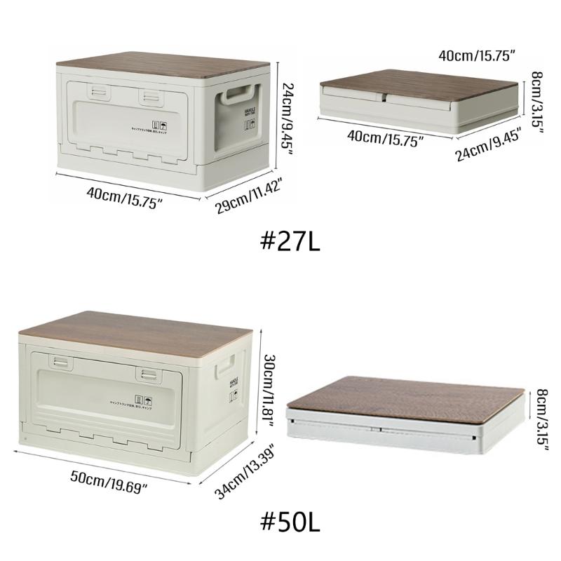 Camping Folding Storage Box Wood Lid, Camping Storage Bin, Foldable Closet Organizers Box Car Storage Container