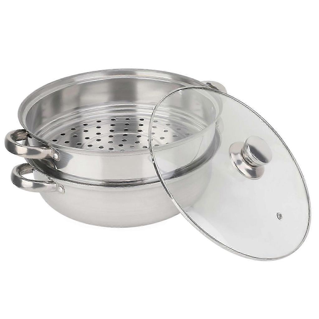 Steamer Pot Stainless Steel Stack 2-Layer Steamer Pot Set with Visible Glass Lid Cookware Kitcken Tool for Cooking Vegetables, Seafood, Soups, Stews a