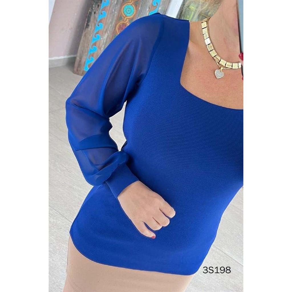 Square Neck Sleeves Tulle Knitwear Blouse 3s198