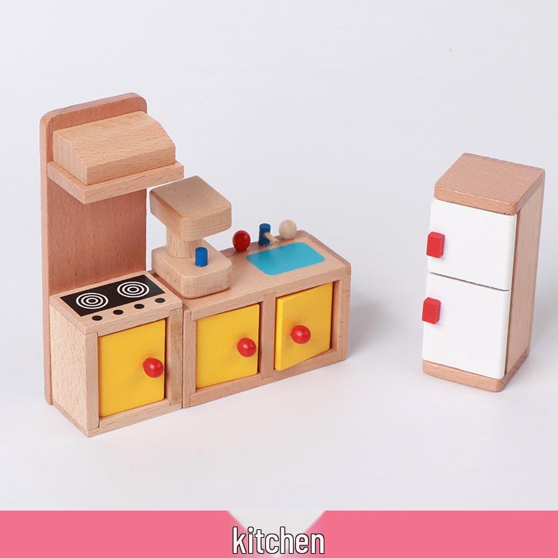 Children's Educational Multi-Functional Wooden Building Blocks Set for Pretend Play and Mini Furniture