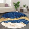 Luxurious Golden and Blue Marble Round Area Rug Non-Slip Soft Decorative Floor Mat for Living Room Bedroom Office Dining Room