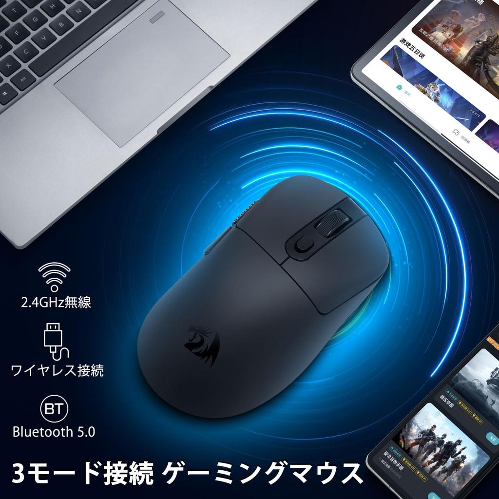 Redragon M818 Wireless Gaming 24000 Equipped with PAW3311 6 Programmable Software Compatible for Mouse, Ultra-Lightweight (58g), DPI, BT/2.4G/USB-C