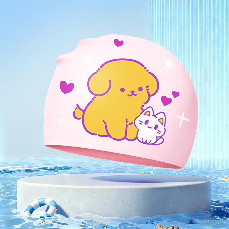 New Children's Cartoon Swimming Cap Cute Dolphin Waterproof Ear Protection Swimming Caps Kids Hot Spring Swimming Equipment