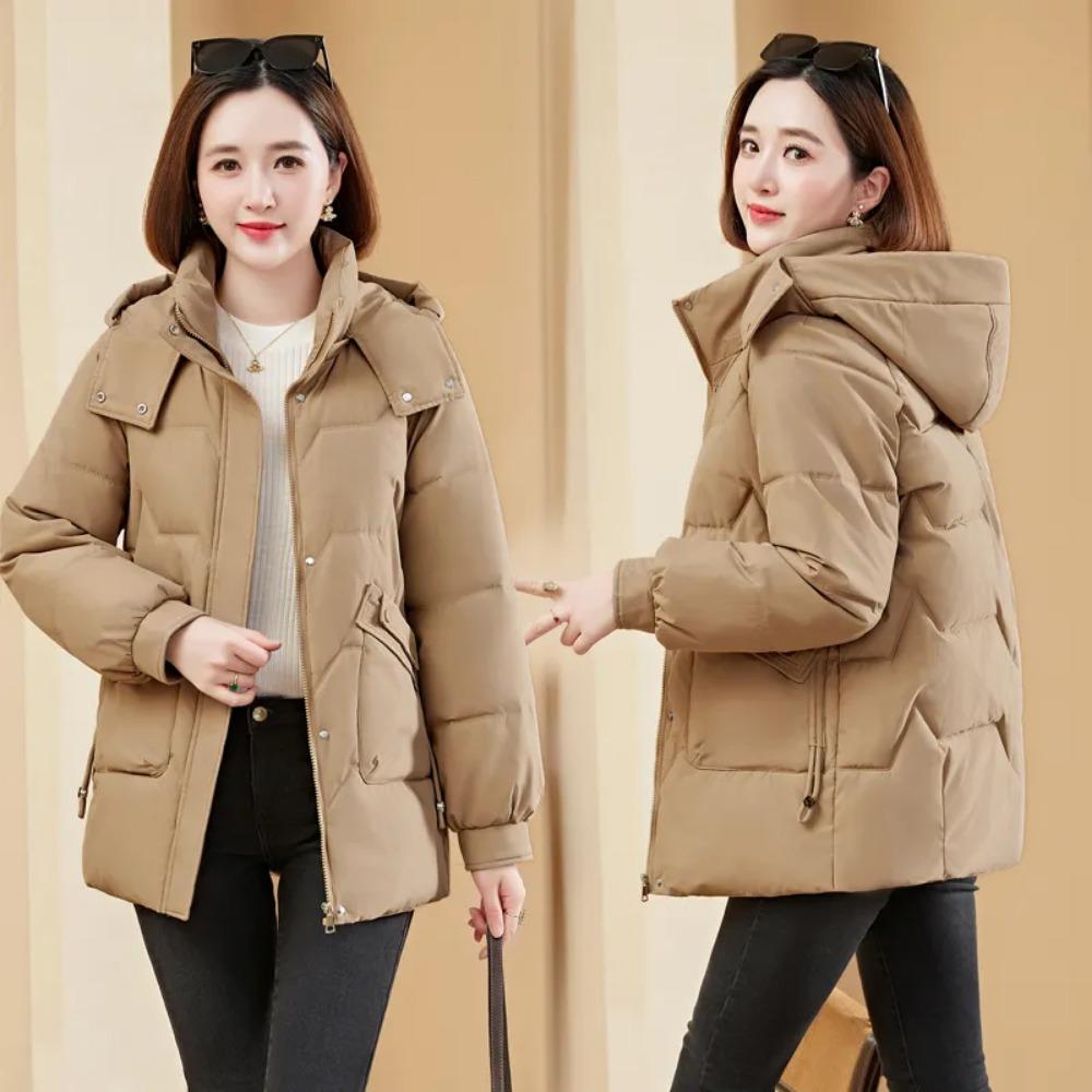 Women's Simple Down-Cotton Padded Jacket for Commutes - Thick, Warm, Long-Sleeve Outerwear