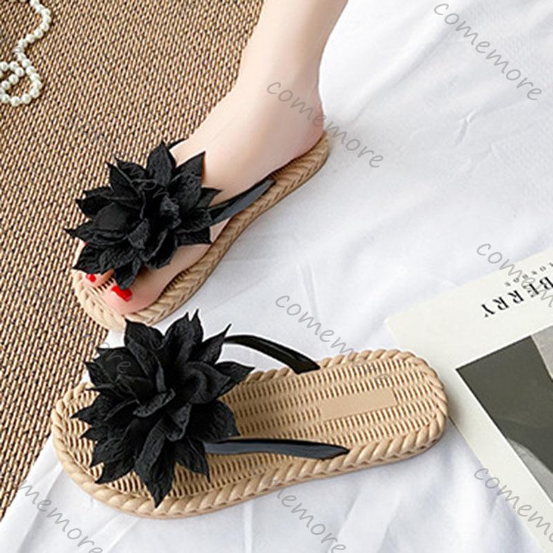 Fashion Comemore Flowers Flip Flops for Women Fashion Open Toe Light Flat Bottom Casual Women Slides Indoor Outdoor Women's Beach Shoes