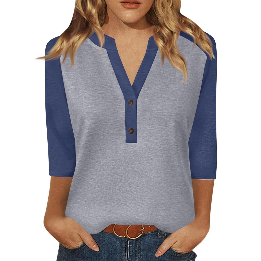 Women's T Shirt Print Button 3/4 Sleeve Daily Weekend Fashion Basic V- Neck Regular Top