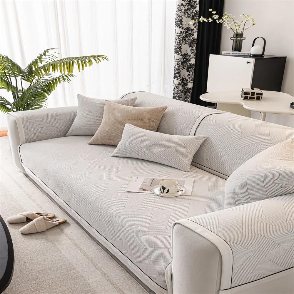 Sofa Cushion Plush Non-Slip Simple Modern Light Luxury Style Leather Cushion for Four Seasons Thickened fleece-lined Sofa Cover