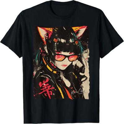 Japońska Odzież Uliczna Cyberpunk Y2K Techwear Koszulka Neko Manga Anime