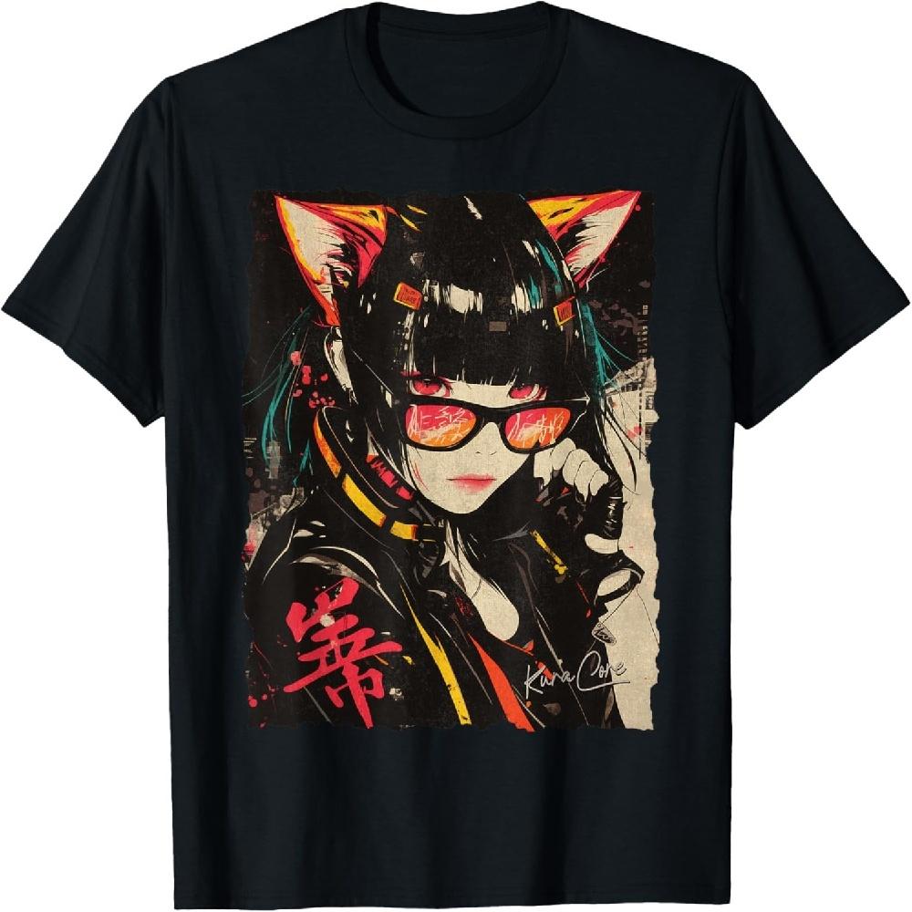 

Japanese Streetwear Cyberpunk Y2K Techwear Neko Manga Anime T-Shirt XXXXXL чорний