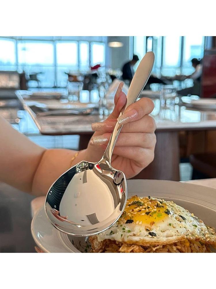 Stainless Steel Large Size Spoon Long Handle Hot Pot Spoon Soup Ladle Home Kitchen Essential Tools Tableware Big Head Spoon