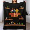 Burger Boss Pixel Art Throw Blanket Travel Size Cozy Blanket for Plane Train