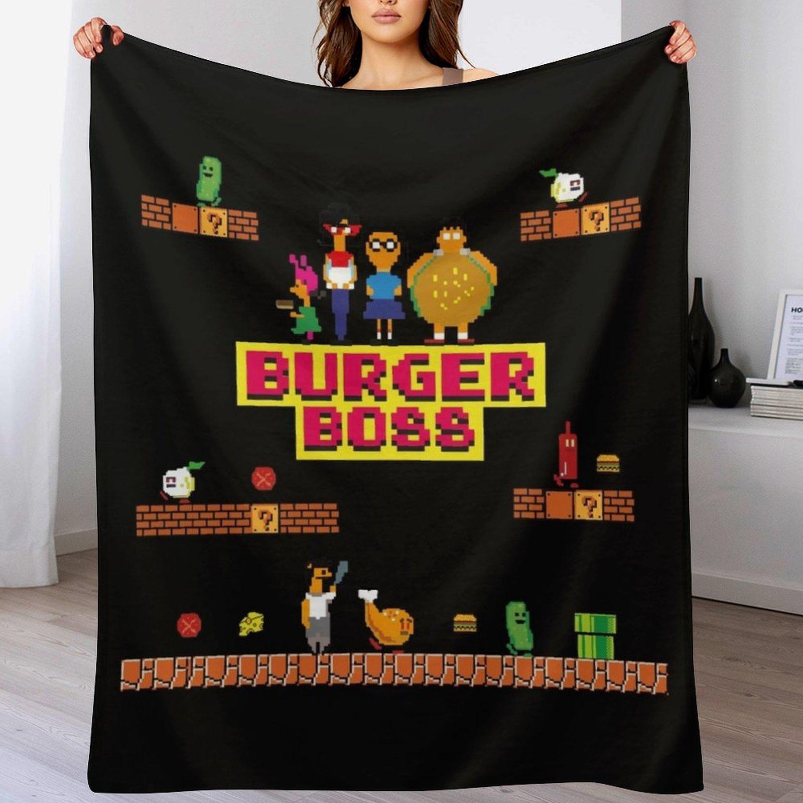 Плед Pixel Art Burger Boss, дорожный размер, уютный плед для самолета, поезда Size: 75*100cm, Weight: 230 GSM