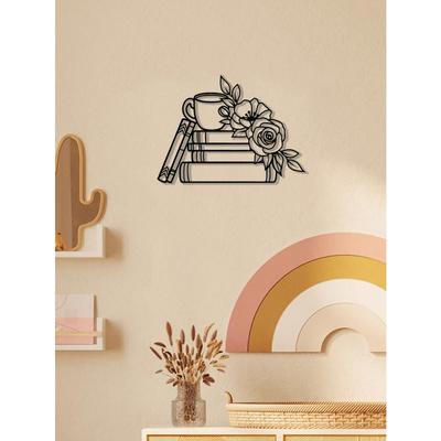1 Stück Schmiedeeisen-Dekoration für Buchliebhaber, Metallbuch mit Rose Wandschild, Metall-Wandskulptur für Bibliothek und Café
