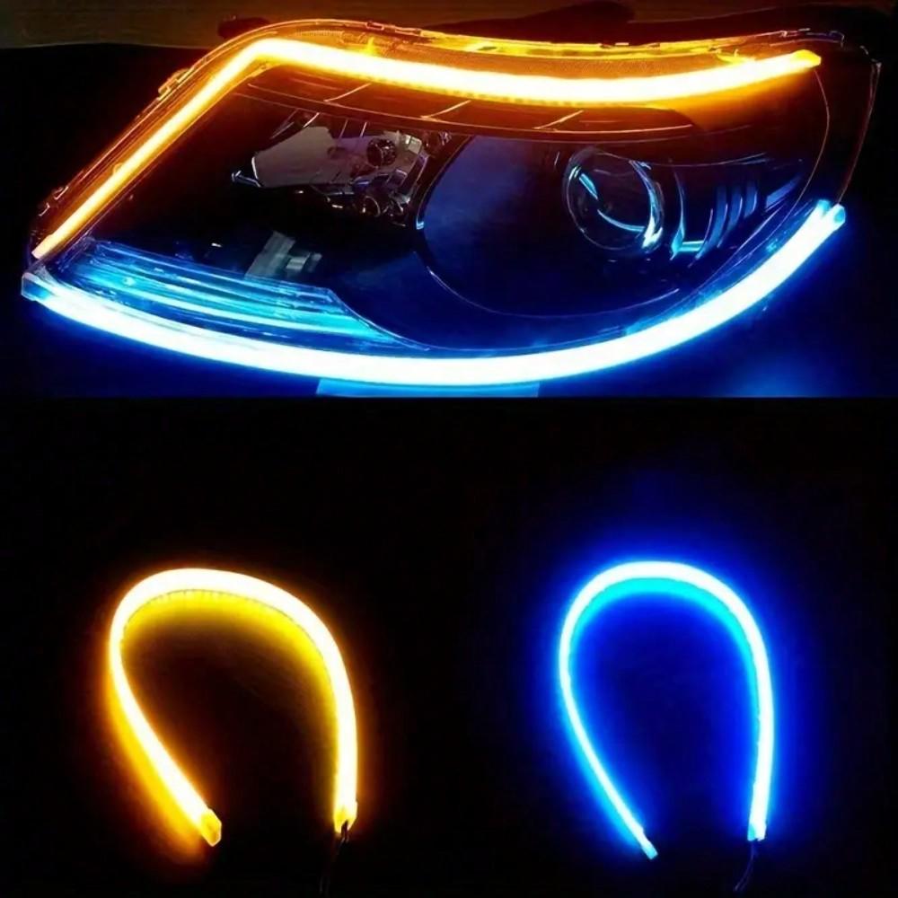 2pcs LED DRL Car Daytime Running Lights - Flexible Waterproof 12V Strips (White DRL, Yellow Turn/Brake Signals)