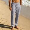 Men's Breathable Sweat Absorbent Solid Color Casual Wide Leg Linen Pants Elastic Waist Drawstring Lightweight Summer Trousers