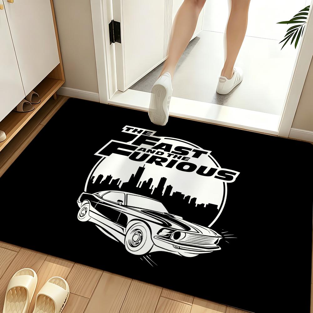 Movie F-Fast & Furious-F Floor Mat Soft Flannel Entrance Door Mat Non Slip Absorbent Bathroom Bedroom Floor Rug