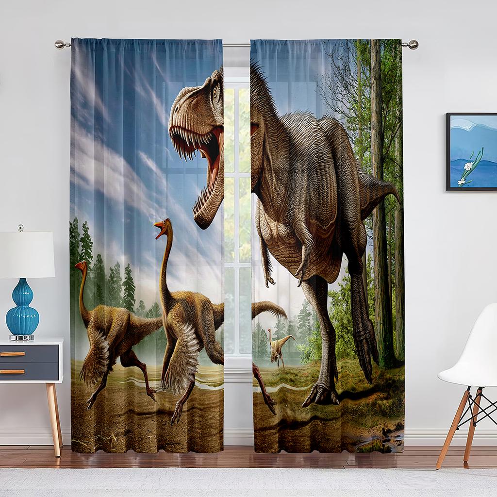Dinosaur Jurassic Animals Ancient Jungle Sheer Curtain for Living Room Kitchen Voile for Window Blinds Bedroom Tulle Curtains